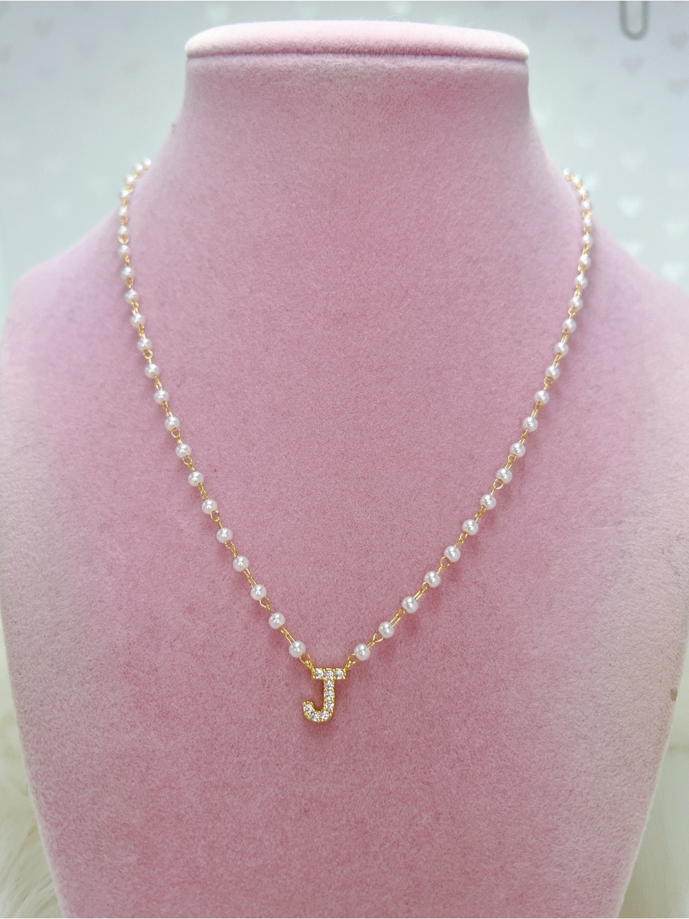 18k gold plated J pearl CZ initial letter 16” to 19” necklace